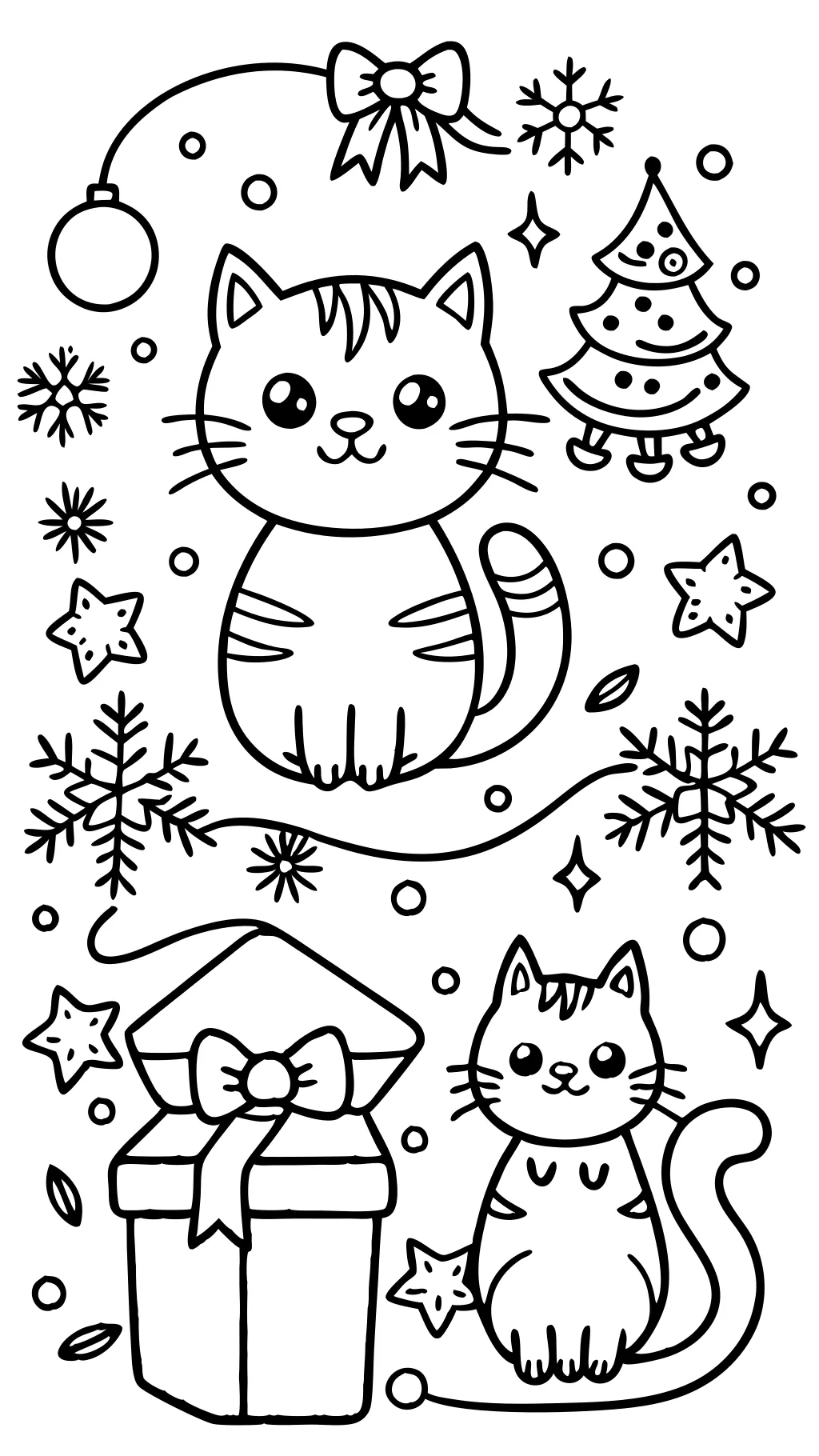 coloriage de Noël de chat